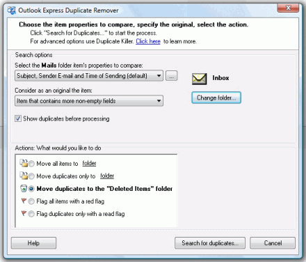 Outlook Express Duplicate Remover screen shot